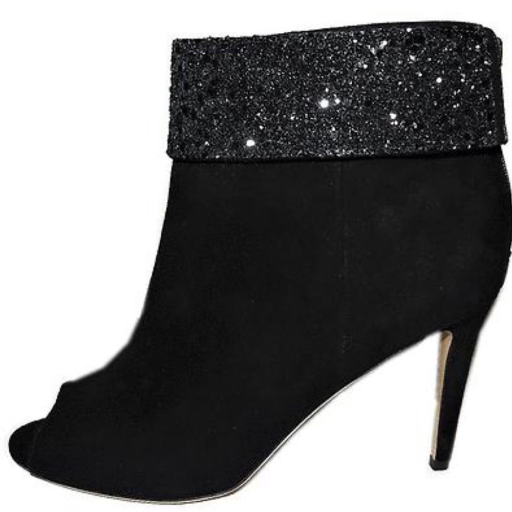 kate spade Black Glitter Cuff Peep-Toe Ankle Booties